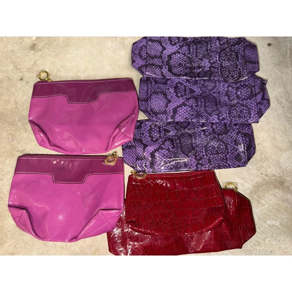Estee Lauder Cosmetic Bags Purple Snakeskin Red Croc Patent‎ Makeup Pouches Set